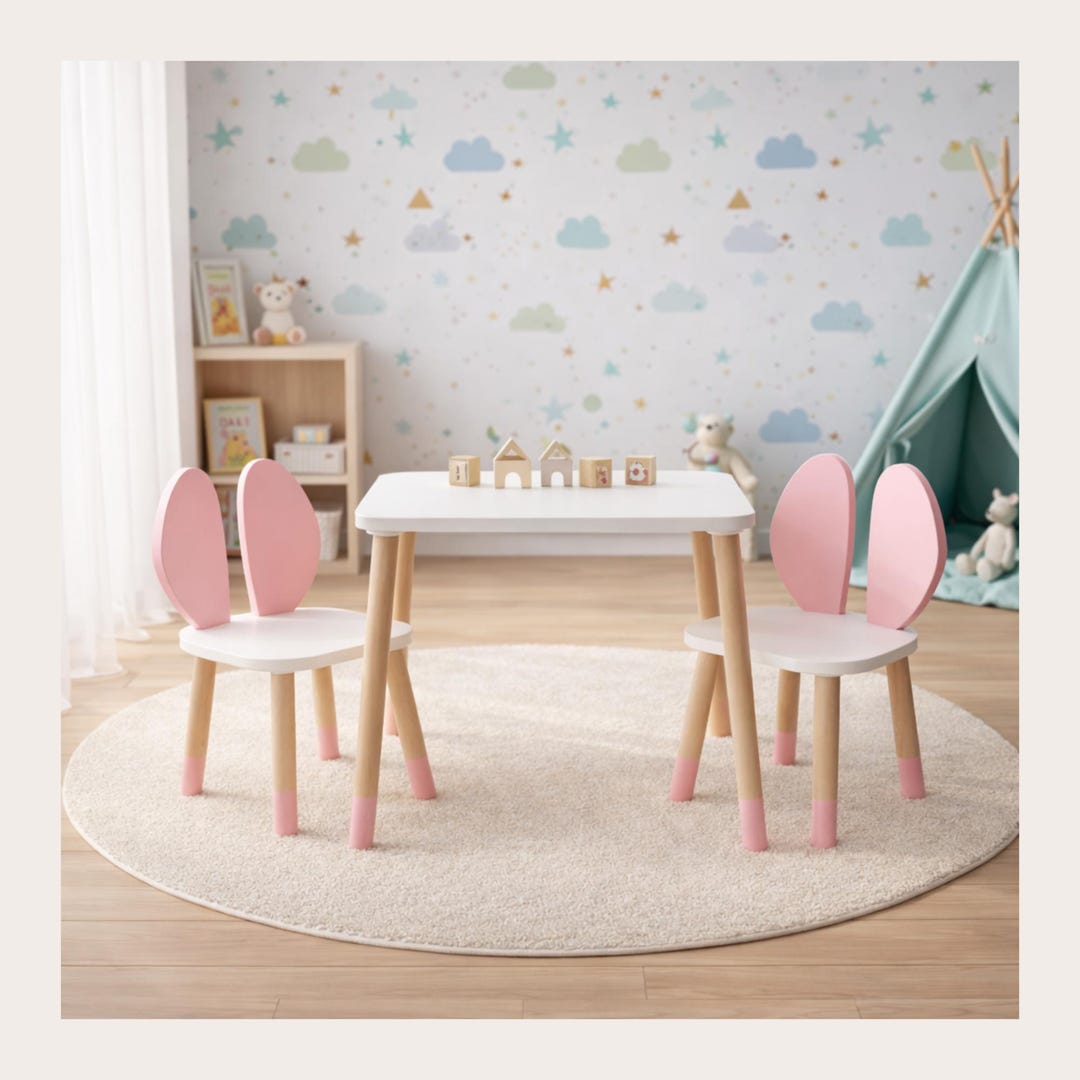 3 Piece Wooden Kids Table and Chair Set | Montessori Playroom Furniture ...
