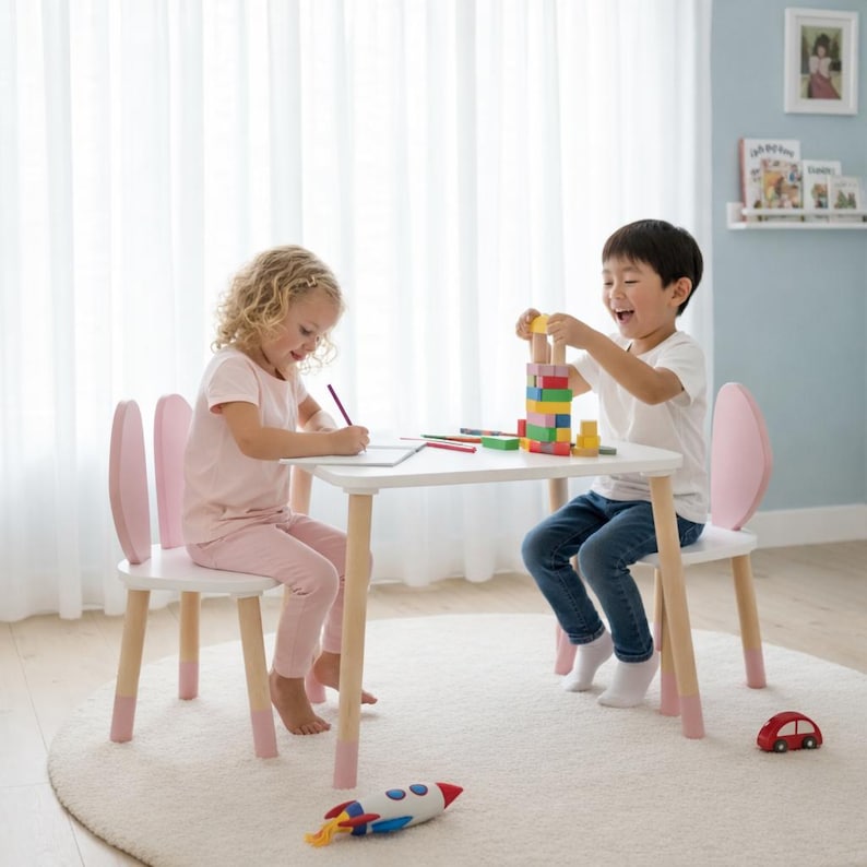 3 Piece Wooden Kids Table and Chair Set | Montessori Playroom Furniture ...