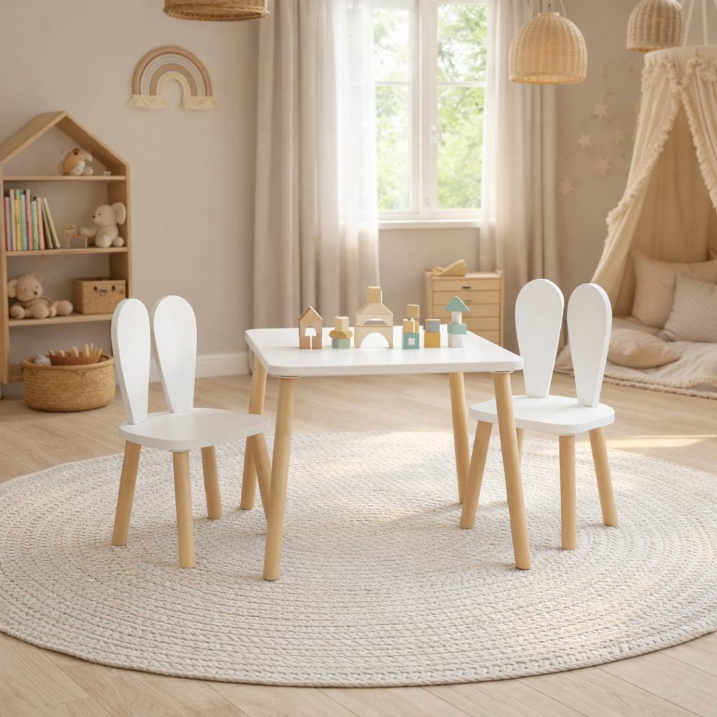 Montessori Kids Table and Bunny Chair Set | Wood Playroom Furniture ...