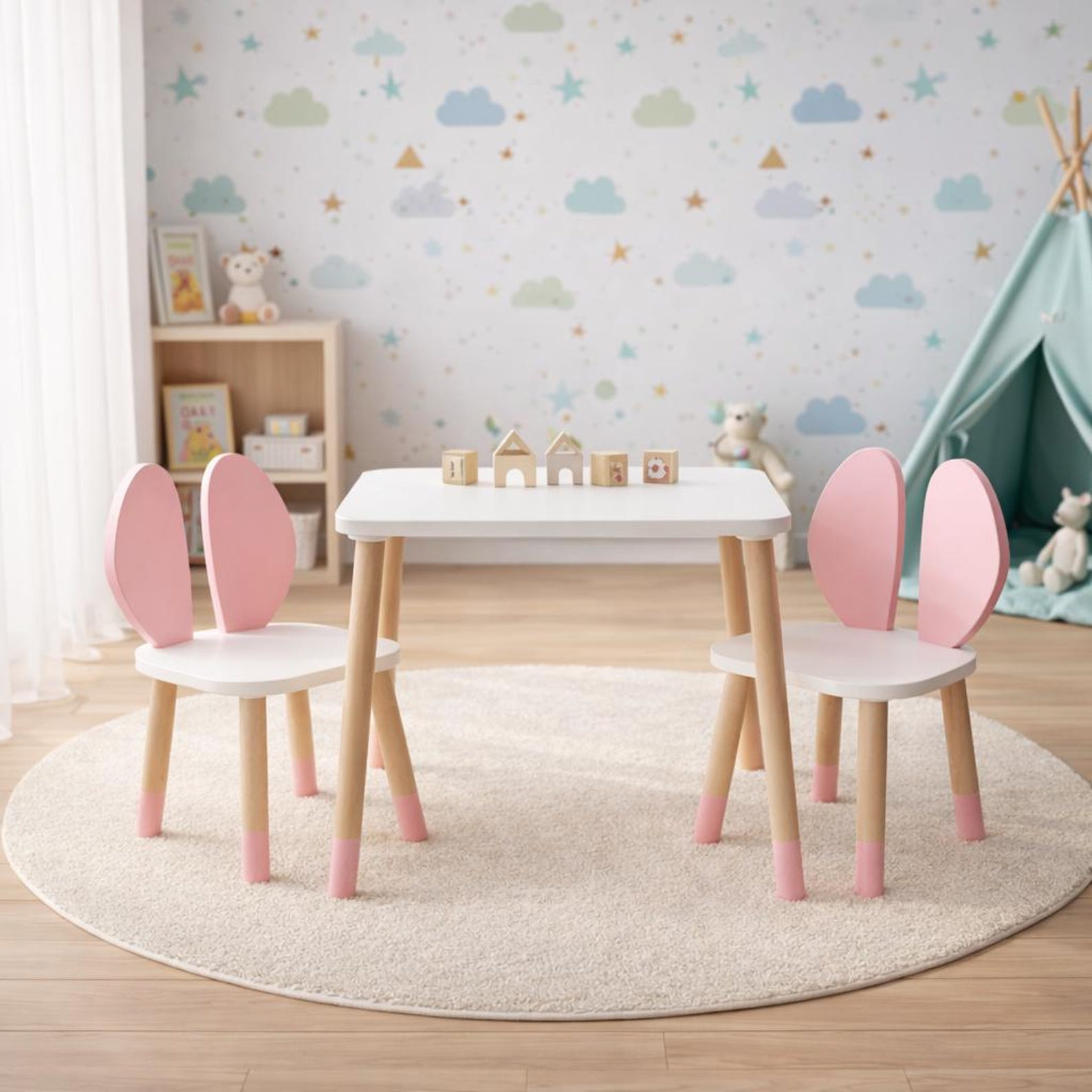 3 Piece Wooden Kids Table and Chair Set | Montessori Playroom Furniture ...