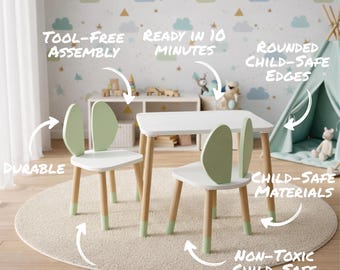 Wooden Kids Table and Mouse Chair Set | Montessori Playroom Furniture ...