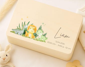 Erinnerungsbox personalisiert Baby - Geschenk zur Taufe- Holzkiste Kommunion - Geschenkidee, Dinosaurier Motiv, Babybox, Babygeschenk