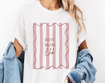 Hot Mom Club T-Shirt Damen, Mama Shirt, Coquette Mama Shirt, Aesthetic Mom Tee, Trend Shirt für Mamas, Geschenk für Mama, Sommer T-Shirt