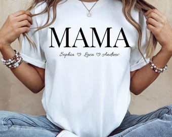 Personalized Mama Shirt with Kids Names, Custom Mom Shirt, Minimalist Mama T-Shirt, Gift for Mom, Mother’s Day Gift, Custom Mom Tee