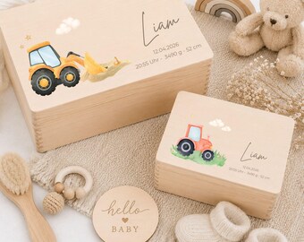 Erinnerungskiste Baby Personalisiert Traktor, Bagger, Geschenk für Junge , Erinnerungsbox,Babygeschenk,Taufgeschenk,Geschenkidee zur Geburt