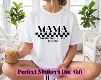 Mama Shirt Personalized Est 2026 Custom Name Gift for Mom Mothers Day Gift Trendy Oversized Mama Tee Women