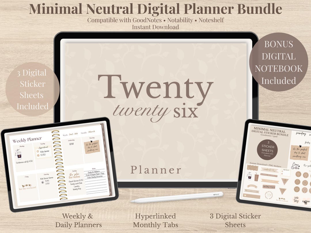 2026 Minimal Neutral Digital Planner | Goodnotes, iPad Hyperlinked ...