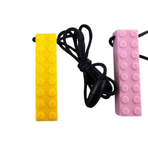 Building Brick Shaped Chewable Silicone Necklace ADHD Stimming Biting Colourful