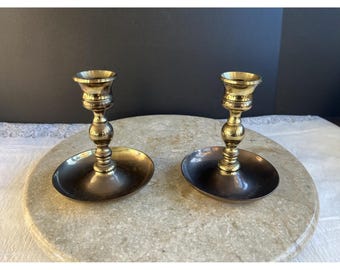 Set Of Baldwin Brass Candlestick Taper Candle  Holders 4.25" Tall Round Bottom