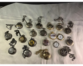 Lot Of 20 Retro Pocket Watches -Deer Eagle Trucking NASA Harry Potter Dogs Wolf