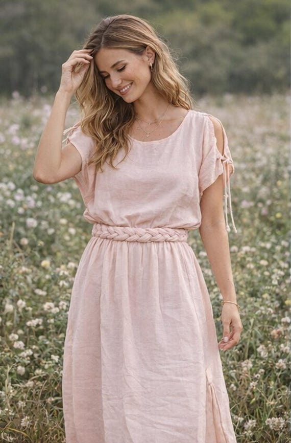 pale pink boho dress Handloom Organic Cotton Maxi Dress, Soft Summer Style sku46 formal bohemian boho wedding guest dress