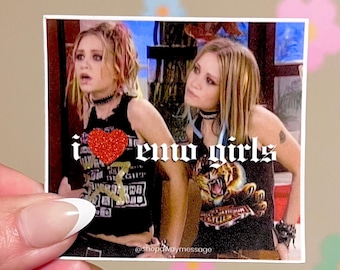 Adesivo I Heart Emo Girls / Mary‑Kate Ashley Olsen / Decalcomania in vinile della cultura pop Y2K