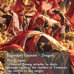 Smaug el magnífico, carta de Magic: The Gathering, arte completo, hecha a mano, Commander, EDH, tierra