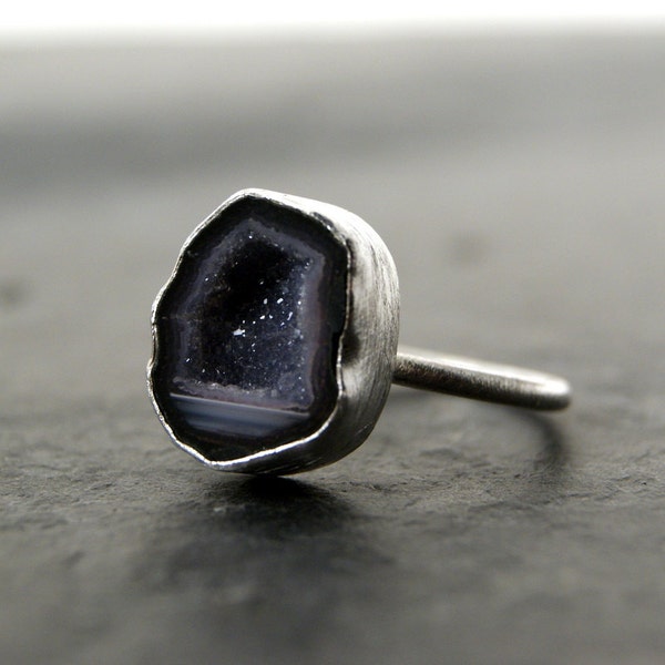 Dark Tabasco Geode Druzy Ring in Sterling Silver - CUSTOM MADE