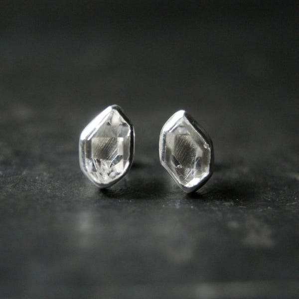 Clear Herkimer Diamond Studs in Sterling Silver