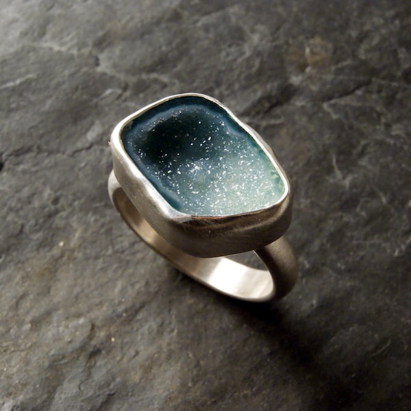 Green Druzy Geode Ring in Sterling Silver