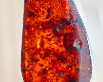 Vintage USSR Baltic Amber amulet, pendant with inclusions.Dark cherry amber
