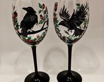Handpainted Wine Glass- set of 2. Personalized gift