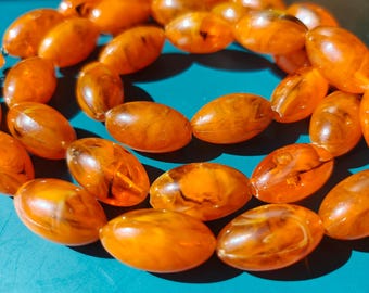 Unique antique Art Deco Necklace looks like Pressed Natural Amber
