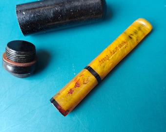 Vintage Set:Art Deco Bakelite / Catalin Cigarette Holder with Vintage Ebonite Soldiers Dog Tag.
