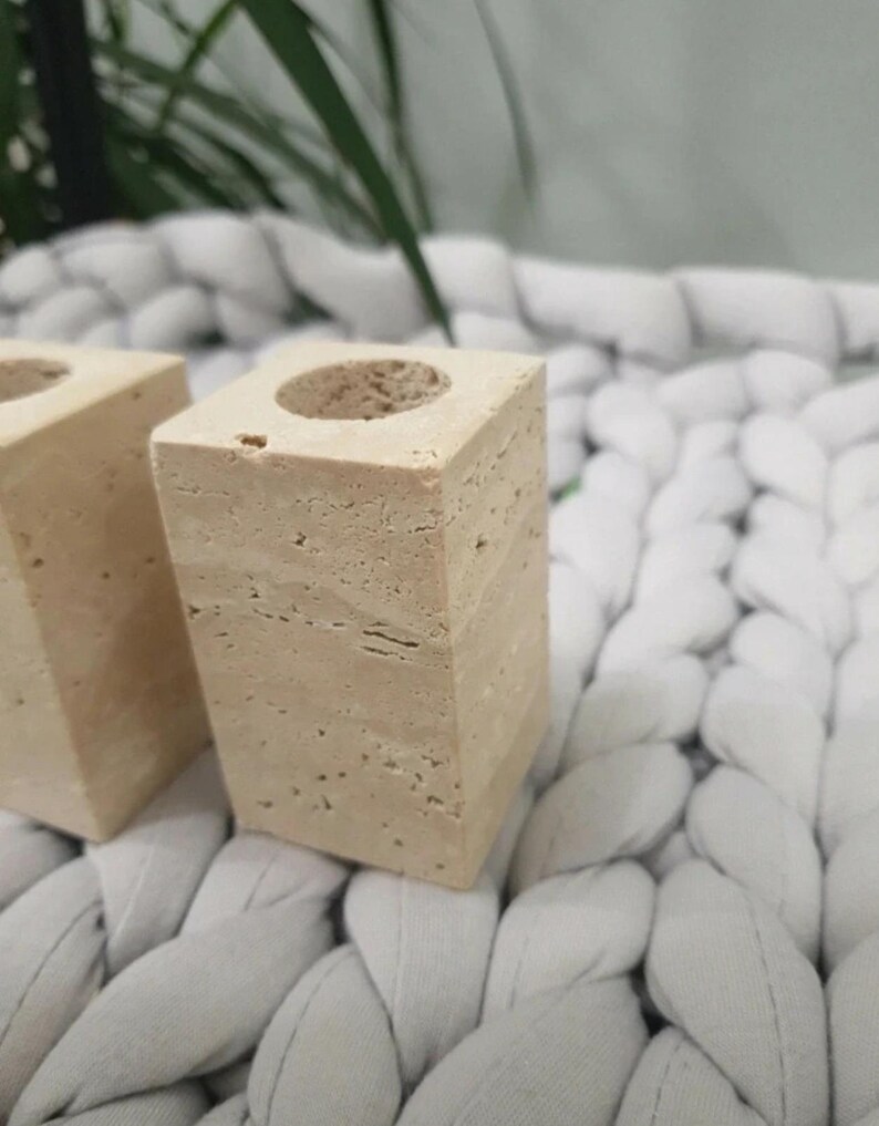 Travertine Rectangular Candlestick – Natural Stone Holder image 5