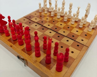 Vintage Bovine Bone hand carved travel size chess-complete set.