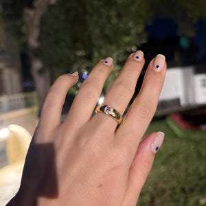 14K Solid Gold Bubble Ring With Pink Sapphire, Bezel Set Sapphire Ring, Dome Ring, Dainty Stacking Ring, September Birthstone