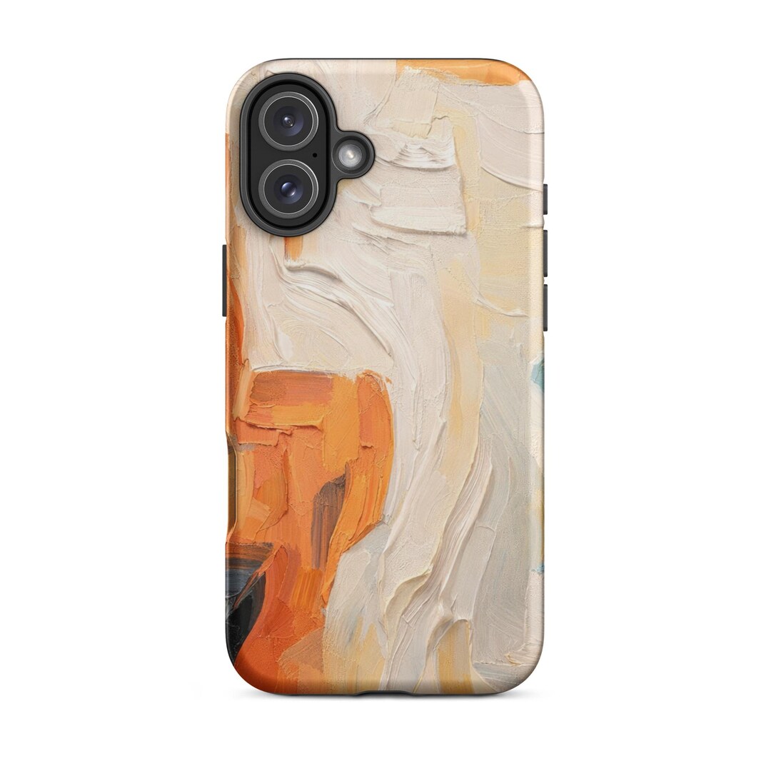 Warm Abstract iPhone Case, Orange Beige Modern Art Design, Textured ...