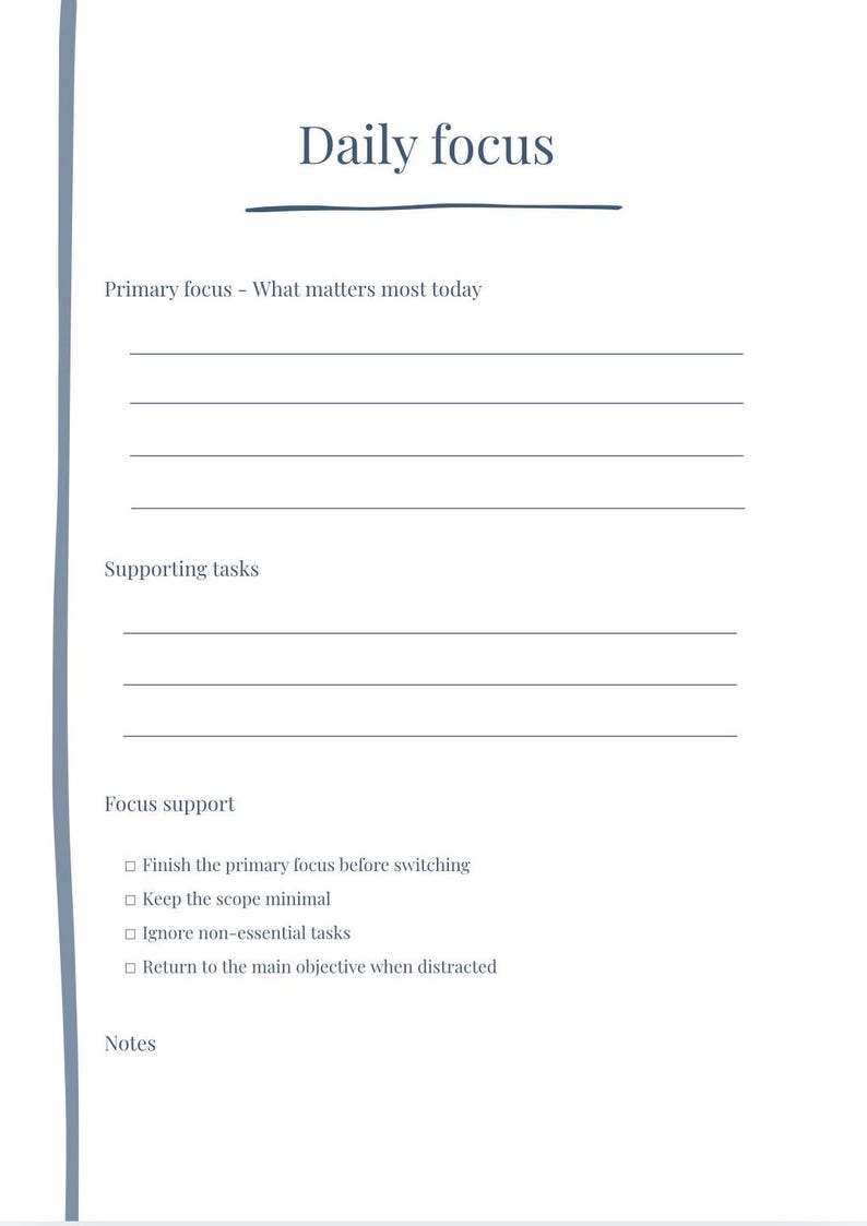 Daily Focus Planner Printable PDF | Minimal | Focus and Productivity ...