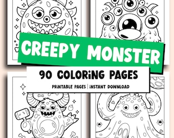 90 páginas para colorear de monstruos espeluznantes / Libro de actividades para niños (PDF imprimible)