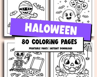 Dibujos para colorear de Halloween para niños / 80 hojas de actividades de Halloween (PDF imprimible)