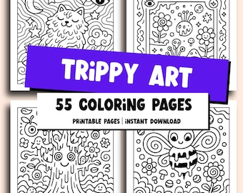 Páginas para colorear psicodélicas imprimibles / 55 diseños de arte psicodélico geniales / Libro para colorear para niños y adolescentes en PDF