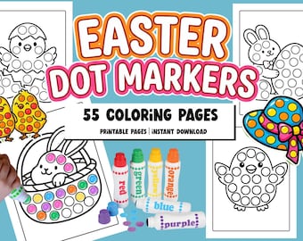 Páginas de actividades con marcadores de puntos de Pascua: 55 diseños para colorear (descarga digital)