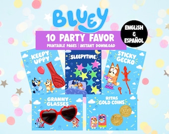 Bluey Birthday Party Favor Cards | 10 Printable Designs (English & Spanish) (Digital Download)