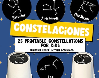 25 tarjetas de constelaciones imprimibles: actividad de aprendizaje del cielo nocturno para niños (descarga digital)