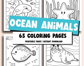Libro para colorear de animales del océano / 65 páginas de vida marina (PDF imprimible)