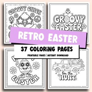 Groovy Retro Easter Coloring Pages for Kids | 37 Printable Spring Activity Sheets (PDF)