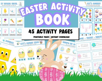 Libro de actividades de Pascua, aprendizaje preescolar, números y letras (PDF imprimible)