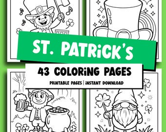 Dibujos para colorear del Día de San Patricio para niños, 43 láminas imprimibles (descarga digital)