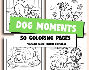 Libro para colorear de cachorros / 50 páginas fáciles de actividades para perros (Descarga PDF)