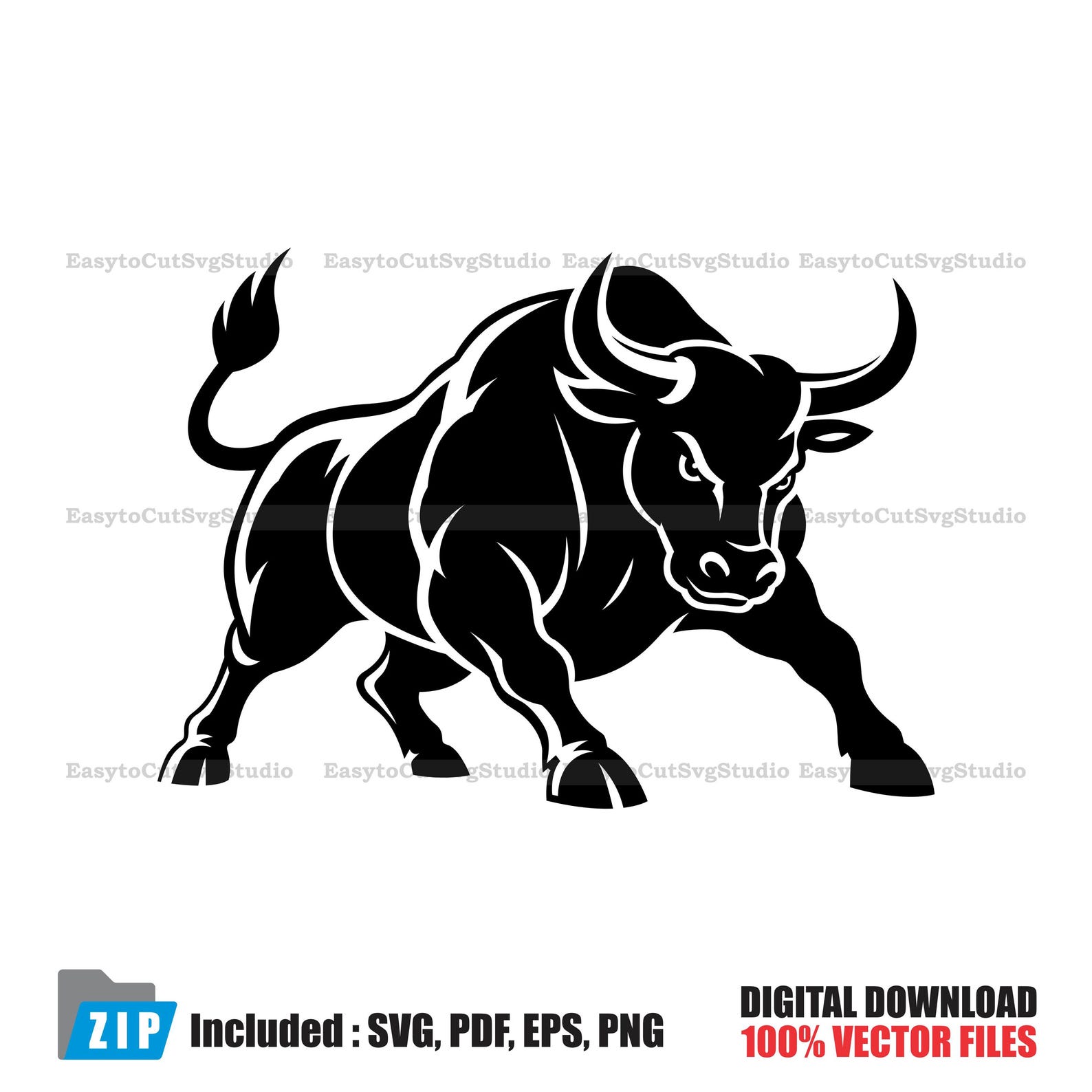 Bull SVG: Charging Bull Vector Cricut PNG Printable Design (digital ...