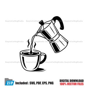 Coffee SVG: Coffee Pot Cup Vector Morning Drink Cricut PNG Printable Design (Digital Download)