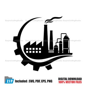 Factory SVG: Industrial Plant, Manufacturing, Engineering, Cut Files, SVG, PNG, (Digital Download)