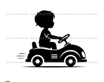Kinder Auto SVG: Junge fährt Spielzeugauto Vektor Cricut PNG Druckbare Design (Digitaler Download)
