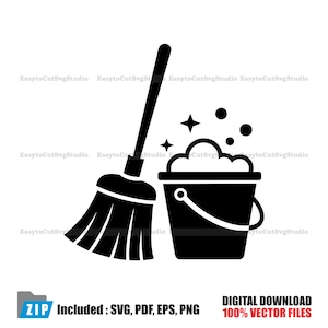 Pulizia SVG: Secchio per mocio vettoriale Servizio di pulizia Cricut PNG Design stampabile (Download digitale)