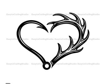 Hirschgeweih Herz SVG: Rustikale Jagd Liebe Vektor Design (Digitaler Download)