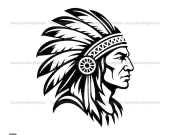 Native American Chief SVG: Tribal Krieger Vektor Cricut PNG Design (Digitaler Download)