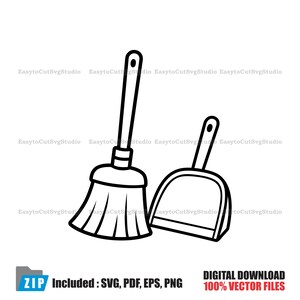 Broom Dustpan SVG: Cleaning Tools Vector Housekeeping Cricut PNG Printable Design (Digital Download)