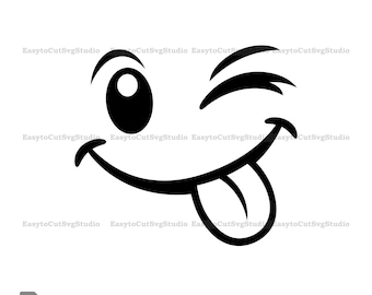 Lustige Emoji SVG: Zwinkern Smiley Vektor Cricut PNG Design (digitaler Download)