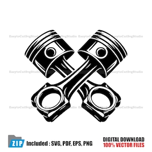 Pistón SVG: Pistones de motor Vector Mecánico Garaje Cricut PNG Diseño imprimible (Descarga digital)